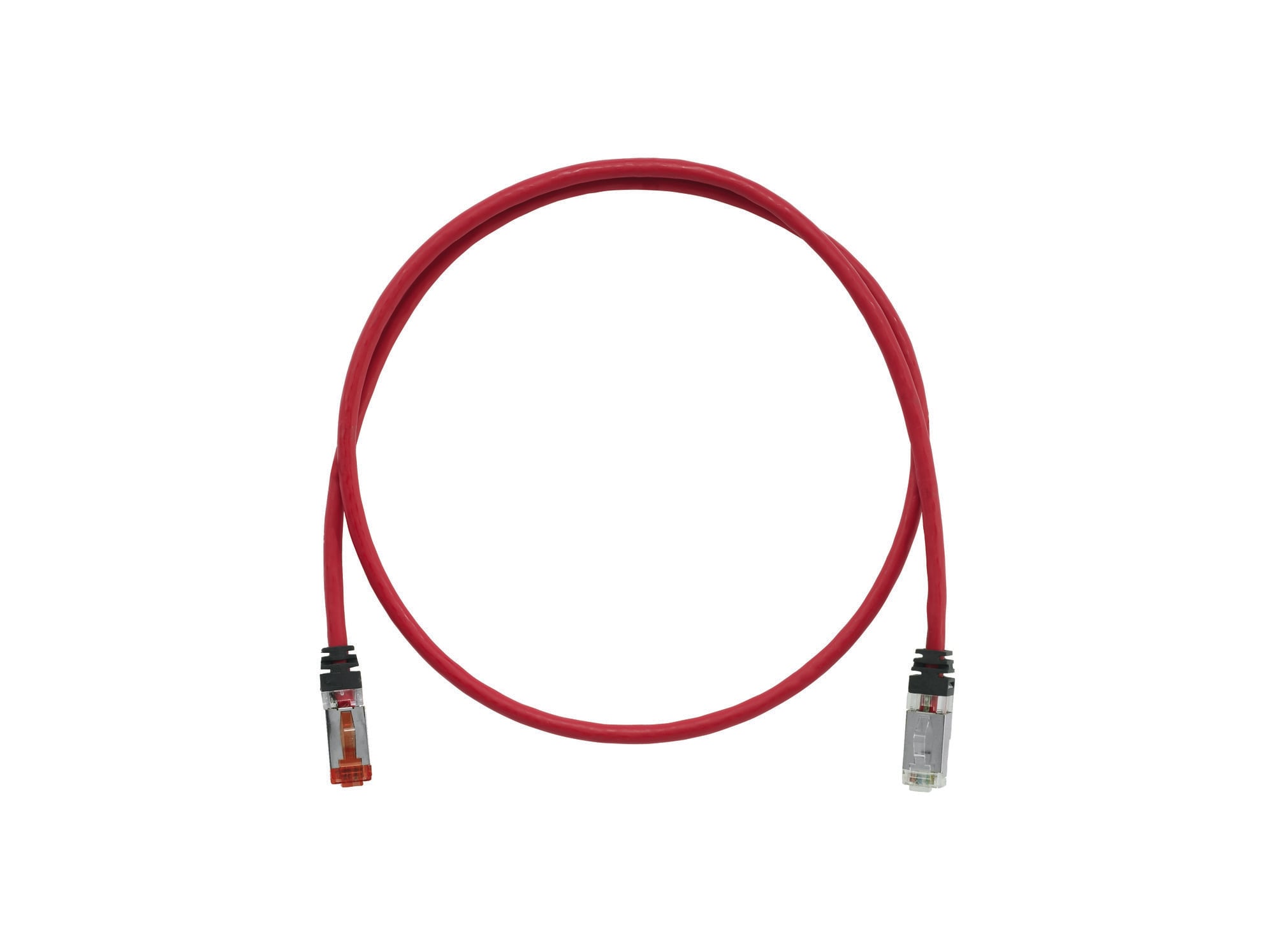 STPK6X3RD 10Gig PanNet TX6A Class EA Patch Cord With TX6A 10Gig Keyed Modular Plug on One End and TX6A 10Gig Non-Keyed Modular Plug on the Other End, Cat 6A, 26 AWG S/FTP Copper Shielded Stranded Conductor, 3 ft L Cord, Red