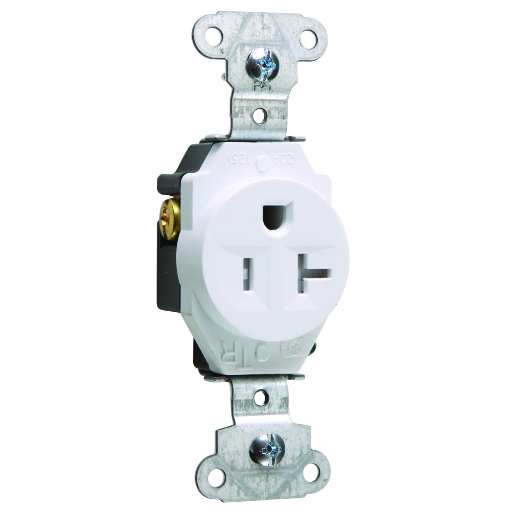 TR5351W 20 Amp 125V Construction Spec-Grade Single Receptacle, Back and Side Wire, White