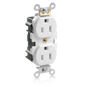 M5262-SW Lev-Lok 1-Phase Duplex Heavy Duty Straight Blade Receptacle, 125 V AC, 15 A, 2 Poles, 3 Wires, White