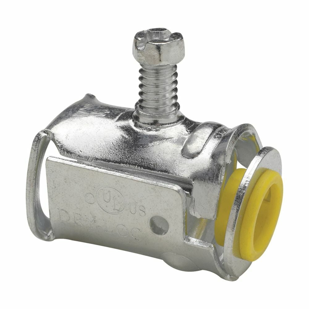 QLK50S Quick-Lok Single Conduit Connector With Captive Clamp, 1/2 in Trade, For Use With 3/8 in FMC, 14/4 to 10/3 AWG Armored and Metal Clad Cable, Steel, Zinc Plated
