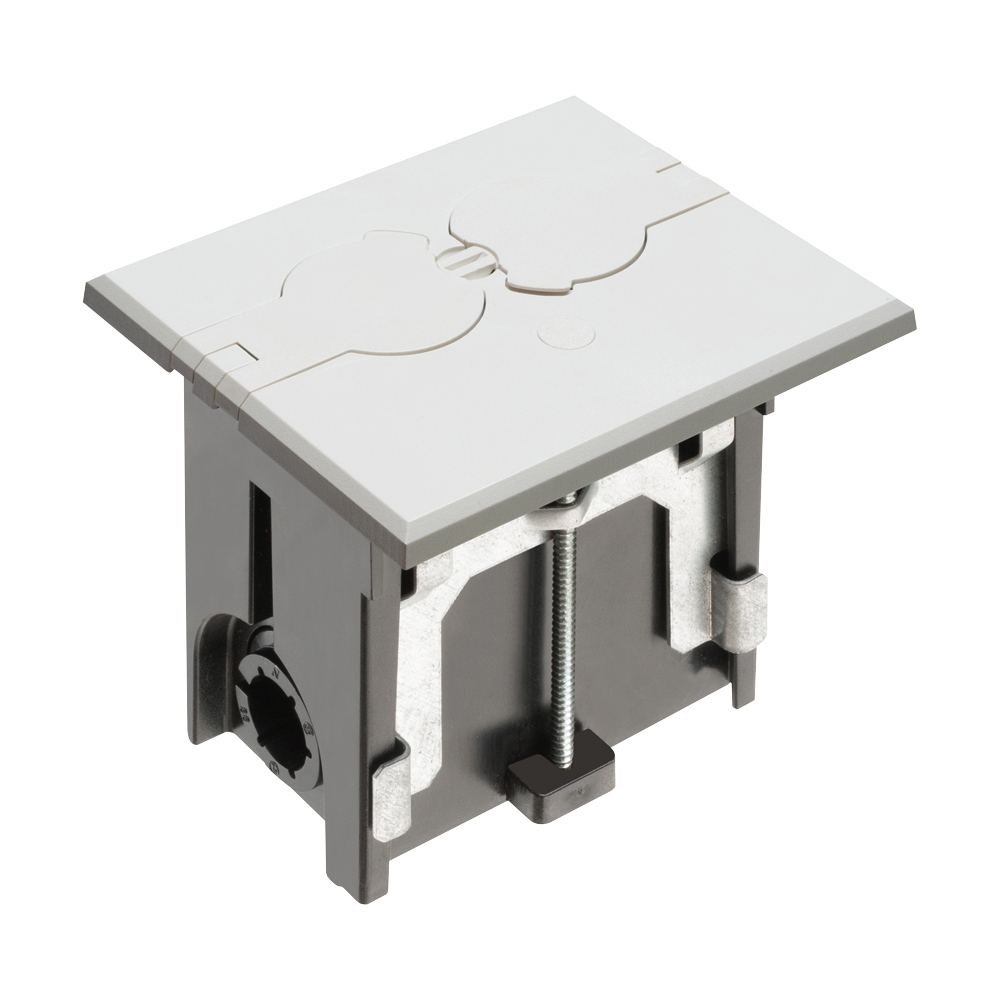FLBAF101W Adjustable Floor Box With (2) Flip Lids, Plastic, 18.3 cu-in Capacity, 1 Gangs, 4.655 in L x 3.75 in W x 4.047 in H