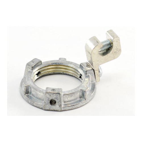 163-G Bridgeport Grounding Locknut With 14 to 4 AWG Tin Plated Aluminum Alloy Lug, 1 in Thread, 1/2 in H x 1.9 in W, Die Cast Zinc