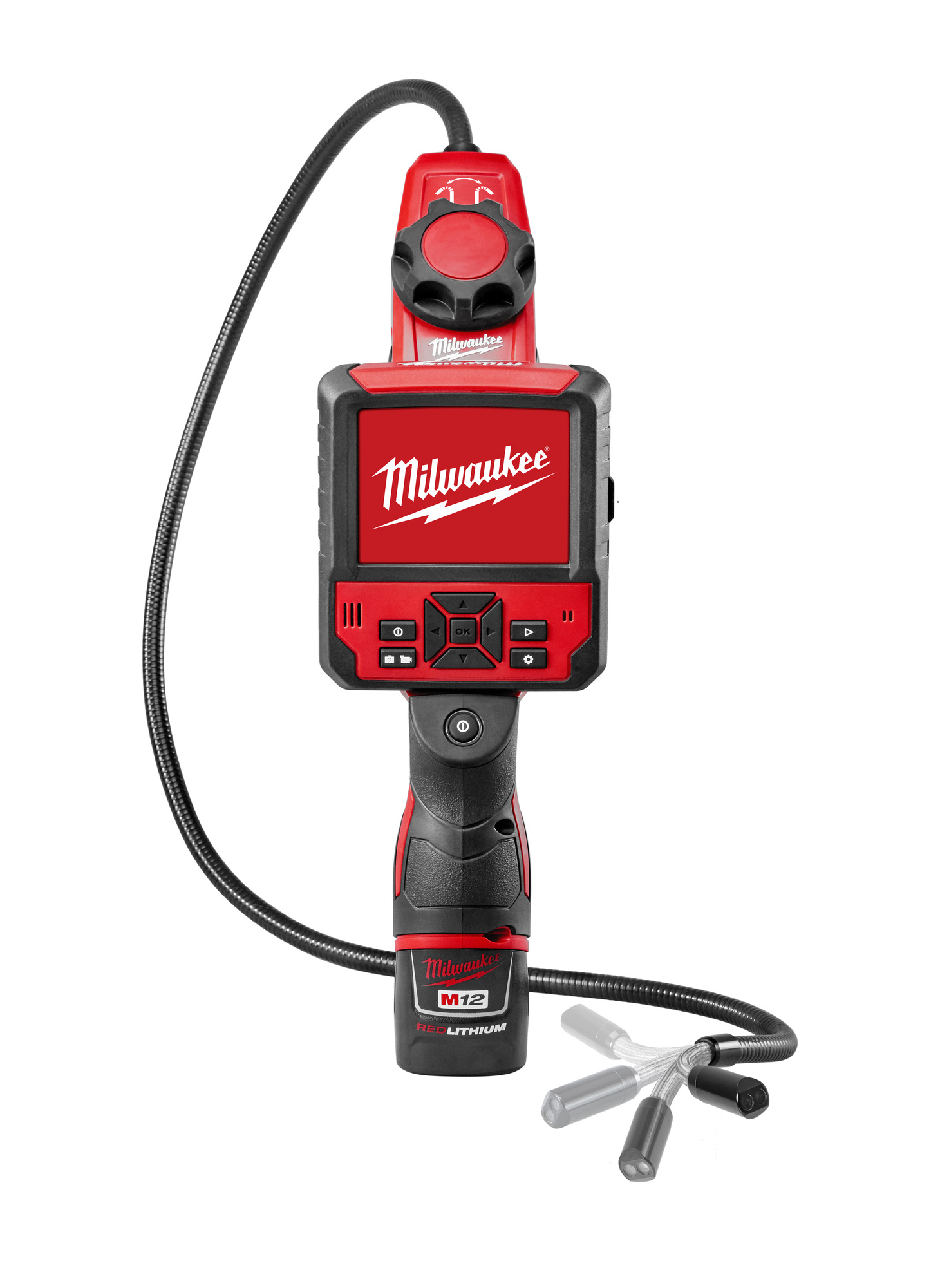 2317-21 M12 Cordless Inspection Camera Cable, 12.5 mm Dia x 3 ft L Probe, 3-1/2 in LCD Display, Black/Red