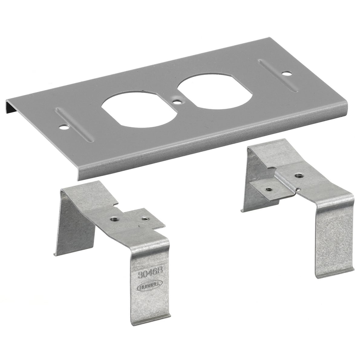 HBL3046BEGY HBL3000 Duplex Outlet High Strain Standard Receptacle Cover Plate, For Use With HBL3000 Series Metal Raceway, Roll Formed Steel, Gray