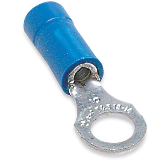 TV14-516R-L Catamount Ring Terminal, 16 to 14 AWG Conductor, Brazed Seam/Funnel Entry/Internal Serration Barrel, Electrolytic Copper, Blue
