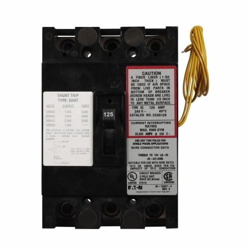 CCH3125SR01 Type CC High Interrupt Enclosed Molded Case Circuit Breaker, 240 V AC, 125 A, 100 kA Interrupt, 3 Poles, Thermal Magnetic Trip