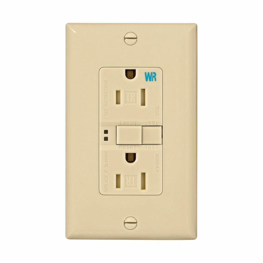 Eaton GFCI receptacle,Self-test,#14 - 10 AWG,15A,Residential,Commercial,Flush,125 V,Back and side wire,Ivory,Brass,Tamper and weather resistant,Polycarbonate,5-15R,Two-pole,Three-wire,grounding