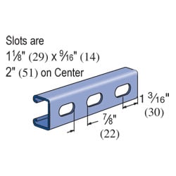P3300T-20PG P3300 Slotted Channel, 20 ft L 1-5/8 in W 7/8 in D 12 ga THK, Low Carbon Steel, Pre-Galvanized Zinc, Domestic
