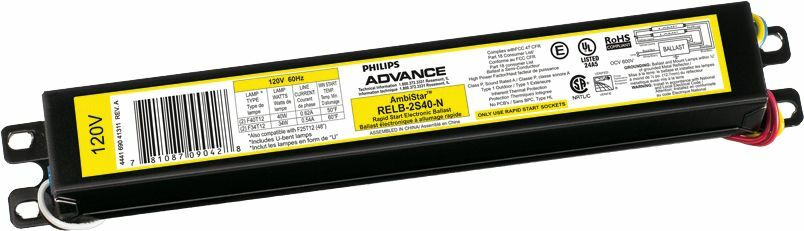 RELB2S40N35I Advance Rapid Start Electronic Fluorescent Ballast, 40 W Lamp, 120 V AC, Rapid, 0.85 Ballast Factor