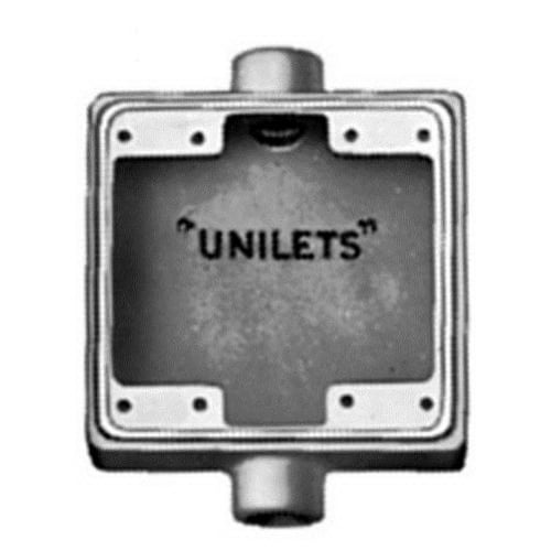 FSC2100 Unilets Type FSC Heavy Duty Shallow Device Box With Internal Ground Screw, Malleable Iron, 32 cu-in Capacity, 2 Gangs, 2 Outlets, 2 Knockouts, 4.63 in H x 4.63 in W x 2 in D