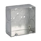 Square Box, 42 Cubic Inches, 4-11/16 Inches Square x 2-1/8 Inches Deep, 3/4 Inch, and 1-1/4 Inch Eccentric Knockouts, Pre-Galvanized Steel, Welded Construction, For use with Conduit