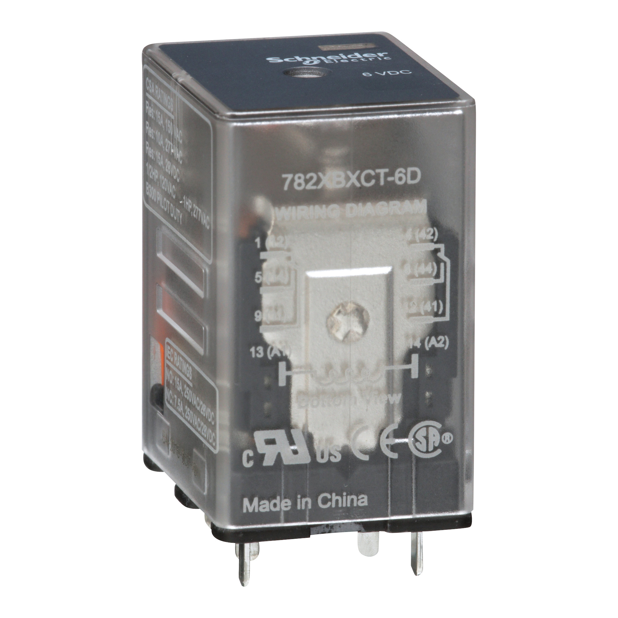 782XBXCT-6D 782X Series Ice Cube, 15 A, 2 Form C DPDT contact, 6 V DC v coil