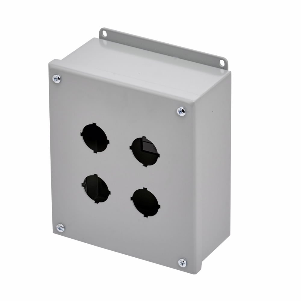 PB4 PB Series Pushbutton Enclosure With Captive Screw, 7-1/4 in L x 6-1/4 in W x 3 in D, 4 Outlets, NEMA 4X/12/13/IP65 NEMA Rating, Steel