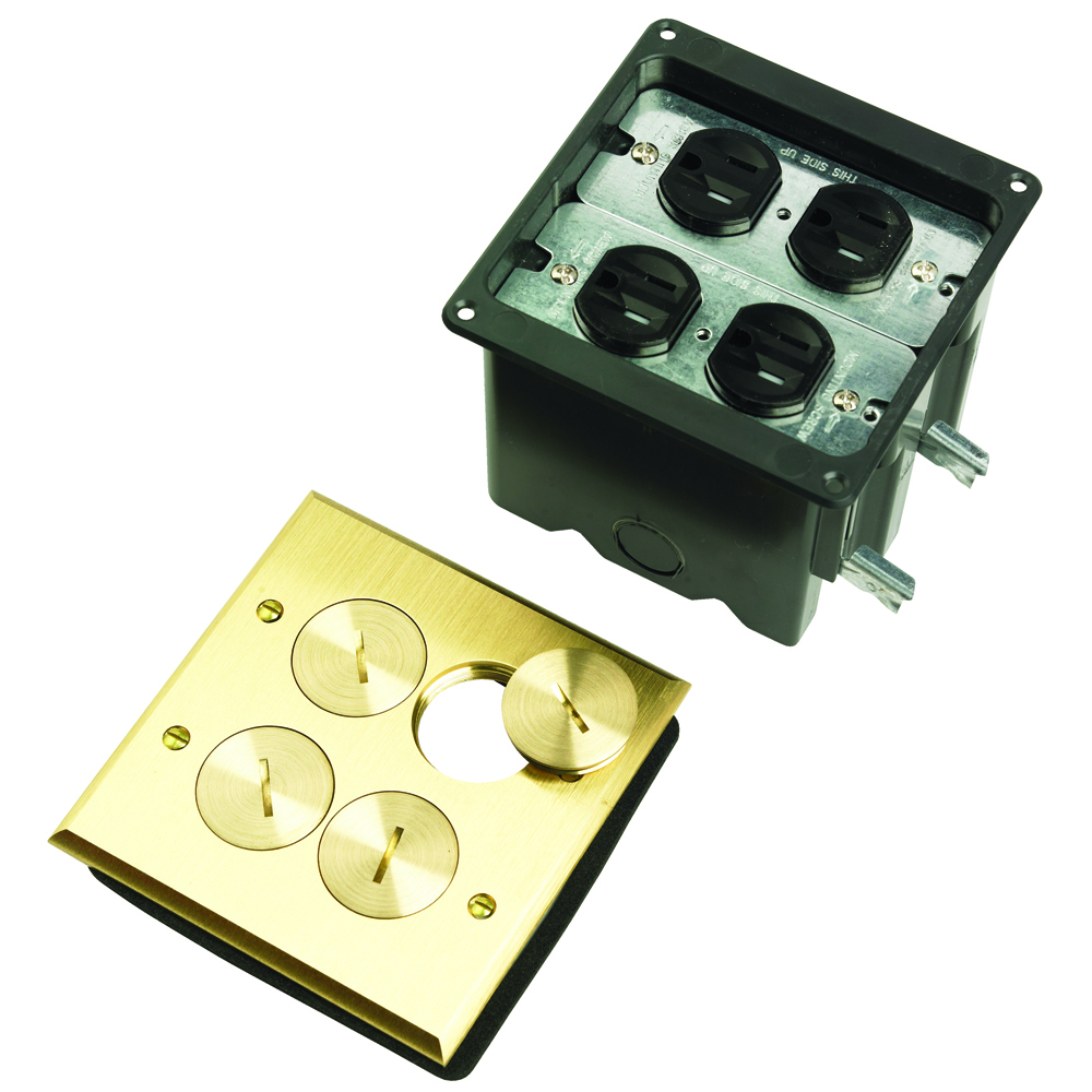 FB2TRDR2B  Floor Box Assembly - Two Gang for Wood Sub-Floors, Brass
