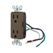 16252-L0 Decora Plus 1-Phase Duplex Heavy Duty Self-Grounding Straight Blade Receptacle, 125 V AC, 15 A, 2 Poles, 3 Wires, Brown