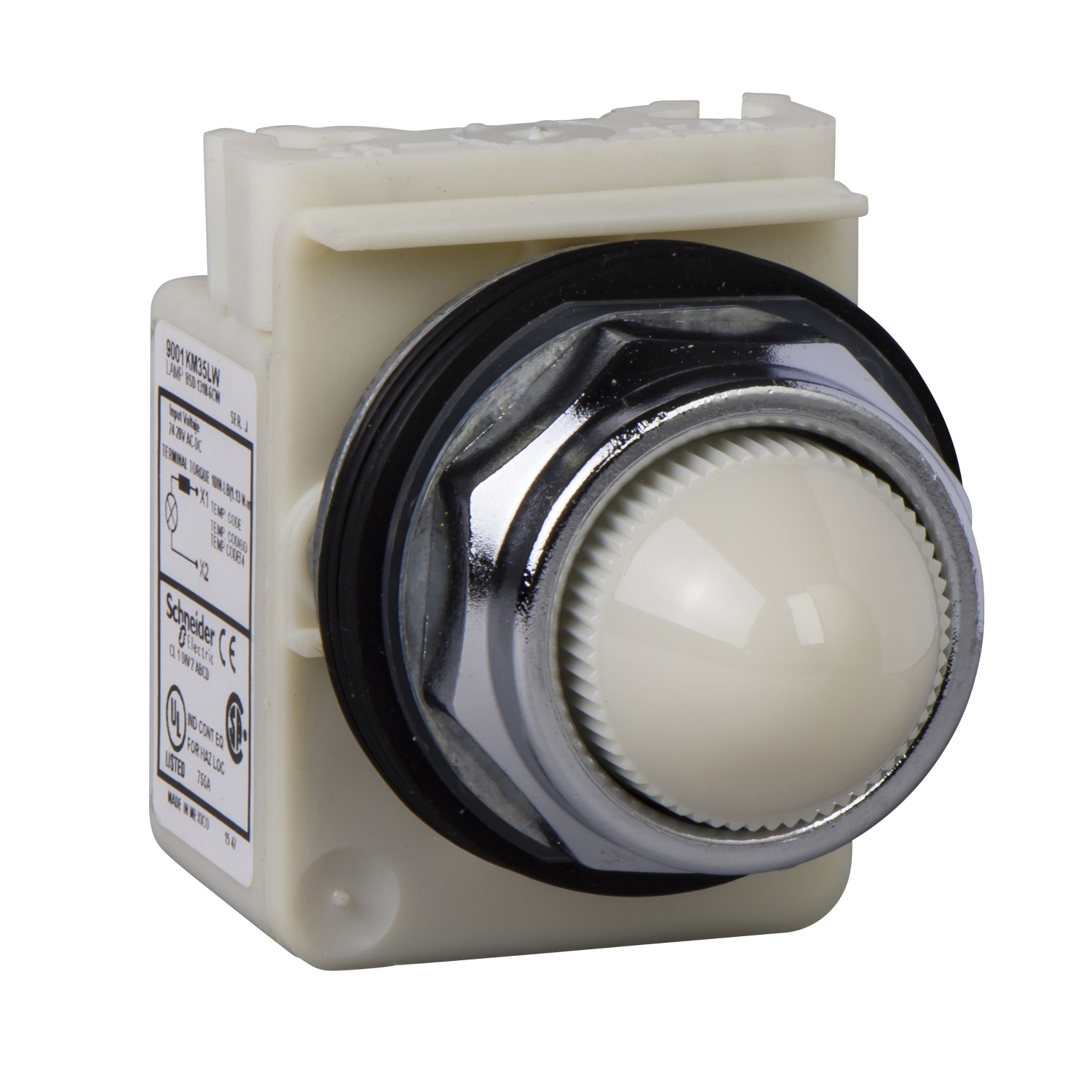 9001KP38LWW9 Harmony Type K Pilot Light, 120 V AC/DC, 1.4 VA, Domed Lens, Panel Mount