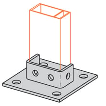 B281ASQGRN Type U Square Post Base, 2 Channel, Centered Channel Position, 1-5/8 in H Base, For Use With 1-5/8 x 1-5/8 in B22A, B22B and B22C Series Side By Side Channel, Steel
