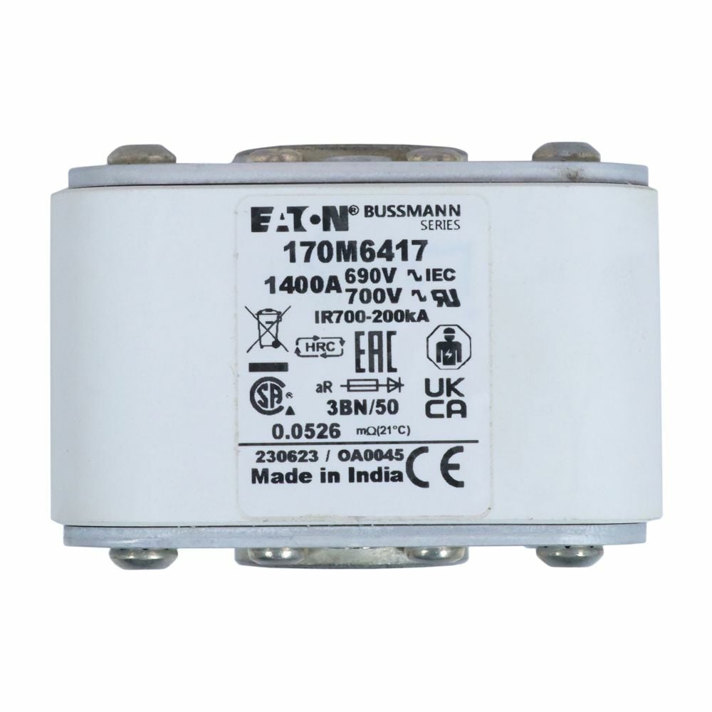 170M6417 Semi-Conductor High Speed Fuse, 1400 A, 690 V, 200 kA Interrupt, Class: aR, Square Body