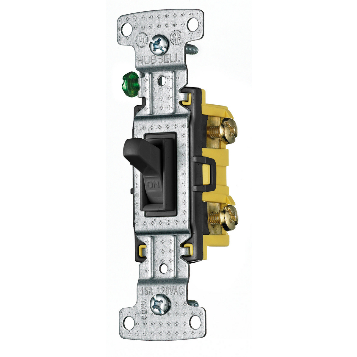 RS115BK Compact General Purpose Grounding Standard Toggle Switch, 120 V, 15 A, 1800 W Power Rating, 2-Position Contact