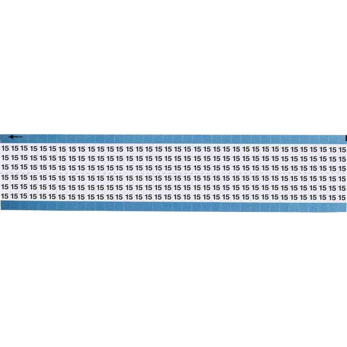 TWM-15-SC-PK TWM Die-Cut Pre-Printed Solid Number Wire Marker Card, 3/4 in L x 1/4 in W, Black on White, B-702 Low Profile Vinyl Coated Polyester, 72 Markers per Card