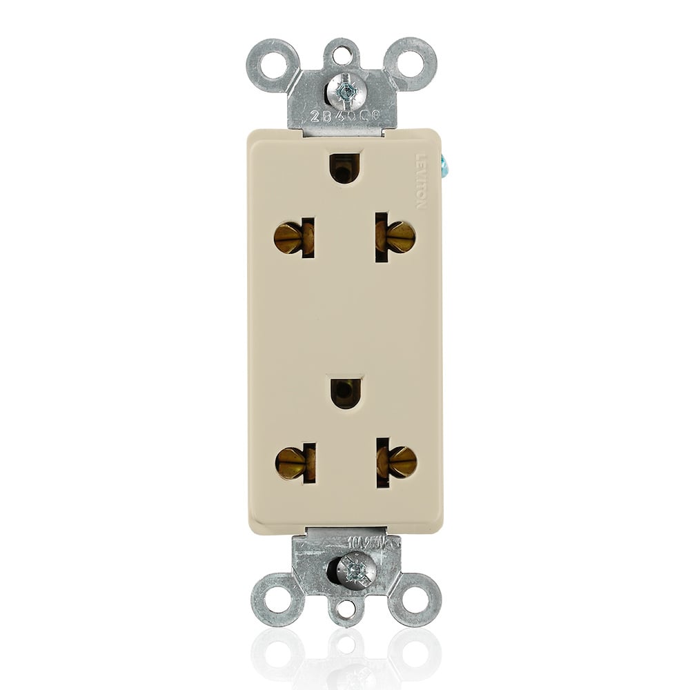 5825-I Decora Plus 1-Phase Duplex Grounding Tamper Resistant Universal Straight Blade Receptacle, 125/250 V AC, 15 A, 2 Poles, 3 Wires, Ivory