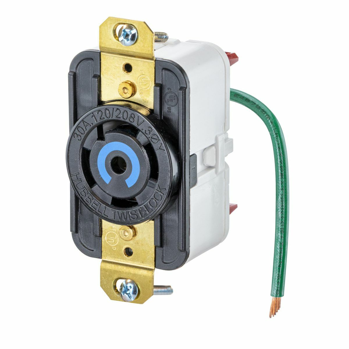Twist-Lock Edge Receptacle with Spring Termination, 30A, 3P 120/208V, L21-30R, Black