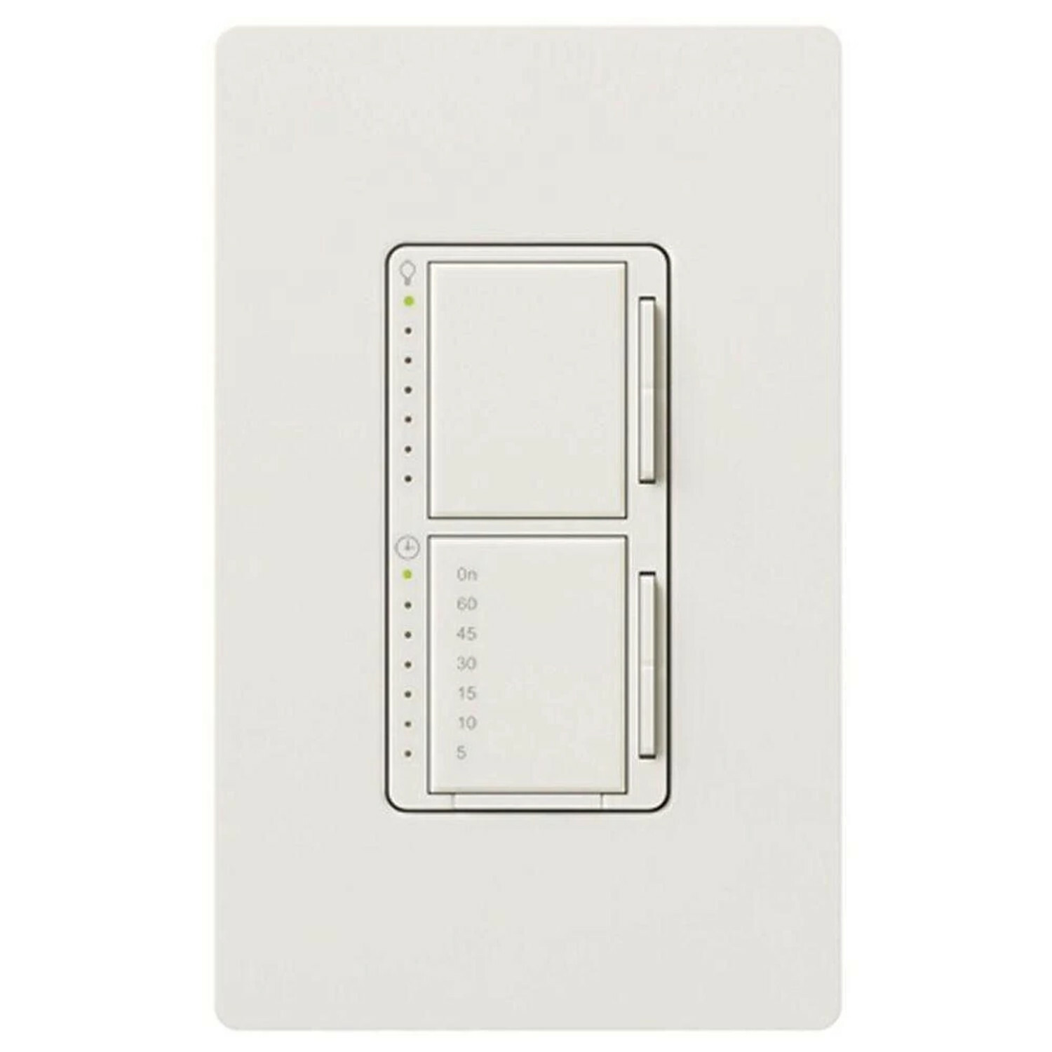 MA-L3T251-WH Maestro Dual Dimmer/Timer Switch, No Neutral Required, 300W Dimmer, 2.5 Amp/300W Timer, 120V, 1 Pole, White
