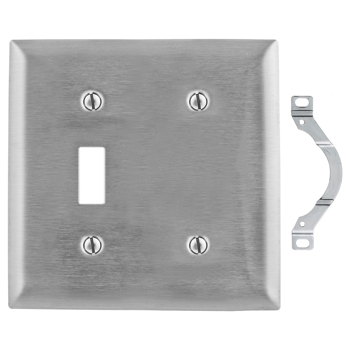 SS114 Standard Combination Wall Plate, 2 Gangs, 4.6 in W x 4.5 in H, 302/304 Stainless Steel, Metallic