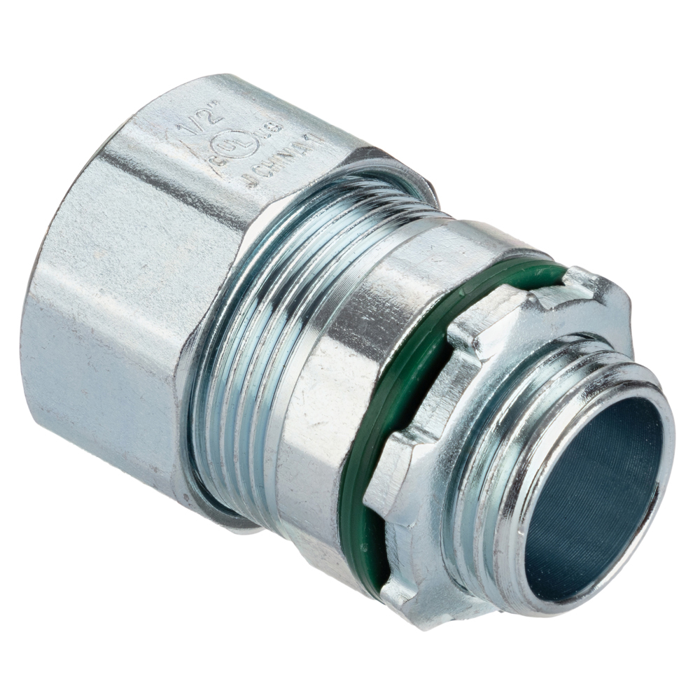 3000-RT Bridgeport Raintight Rigid Threadless Compression Connector, 1/2 in Trade, Steel, Zinc Plated