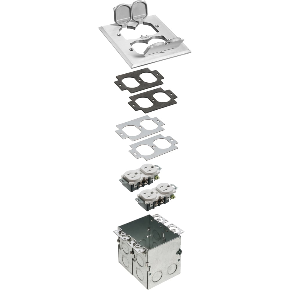 FLB5551NL Floor Box Kit, Nickel/Plastic/Steel, 2 Gangs