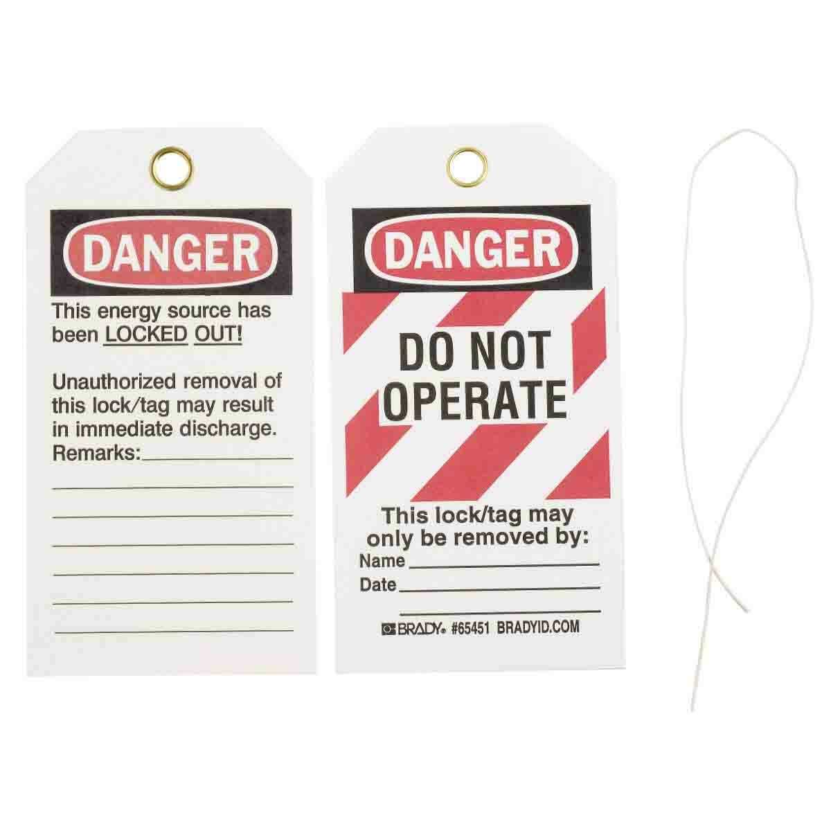 65451 Rectangular Lockout Tag, 5-3/4 in H 3 in W, 3/8 in Hole, B-853 Cardstock