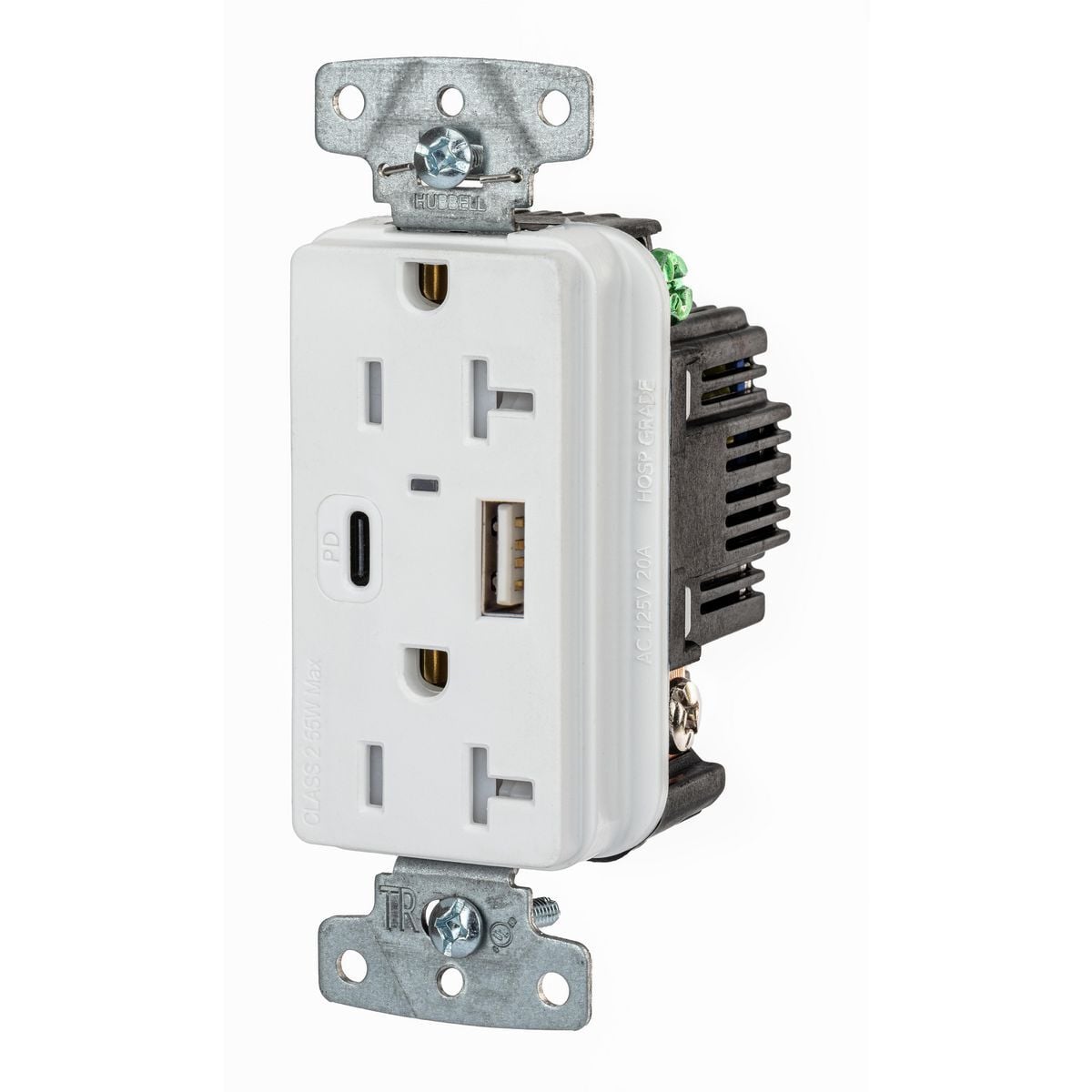 USB20ACPDW USB Charger Tamper Resistant USB, Electrical Ratings: 125 V AC, 20 A, 2 Poles, 3 Wires, White