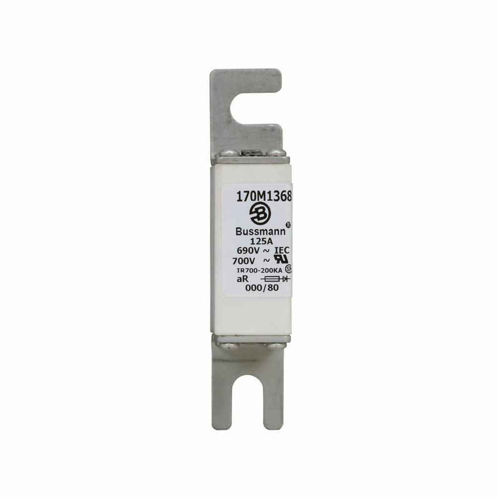 170M1368 Type 80 High Speed Fuse, 125 A, 690 V AC, 200 kA Interrupt, Class: aR, Square Body