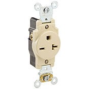 5461-W 1-Phase Heavy Duty Single Straight Blade Receptacle, 250 V AC, 20 A, 2 Poles, 3 Wires, White