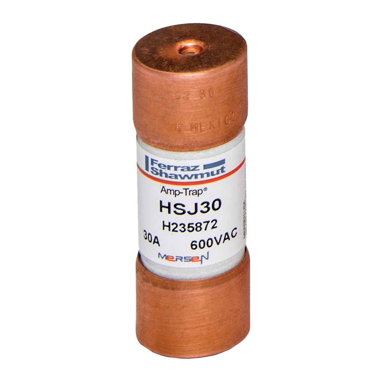 HSJ30 Amp-Trap Current Limiting Low Voltage High Speed Fuse, 30 A, 600 V AC/500 V DC, 200/100 kA, Class J, Cylindrical Body