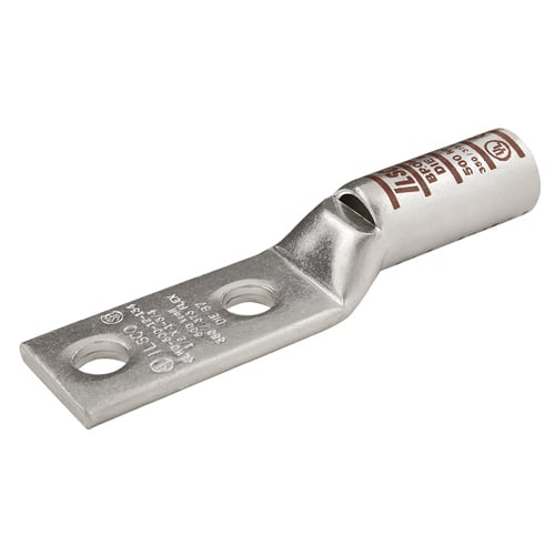 CLWD-350-38-1 SureCrimp CLWD 2-Hole Lug Compression Connector With Sight Hole, 350 kcmil Copper Conductor, Die Code: I-71, 3/8 in Stud