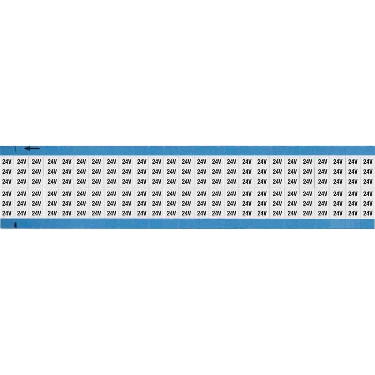 WM-24V-SC-PK WM Series Card Mount Pre-Printed Voltage/Solid Symbol Wire Marker Card, 3/4 in L x 0.36 in W, Black on White, B-500 Repositionable Vinyl Coated Fabric, 50 Markers per Card