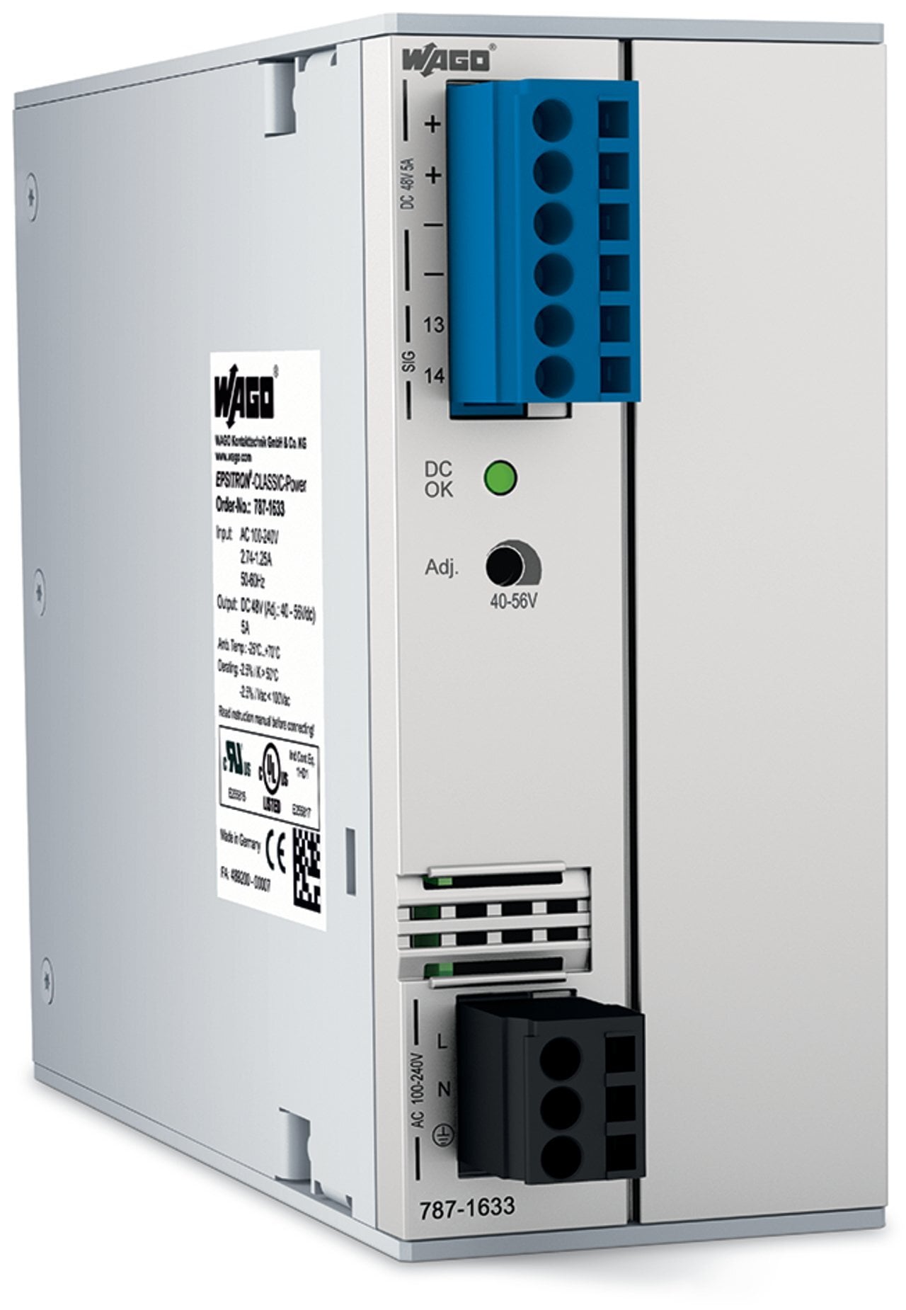 787-1633 1-Phase, 300 V Input, 48 V DC Output, DIN Rail Mount