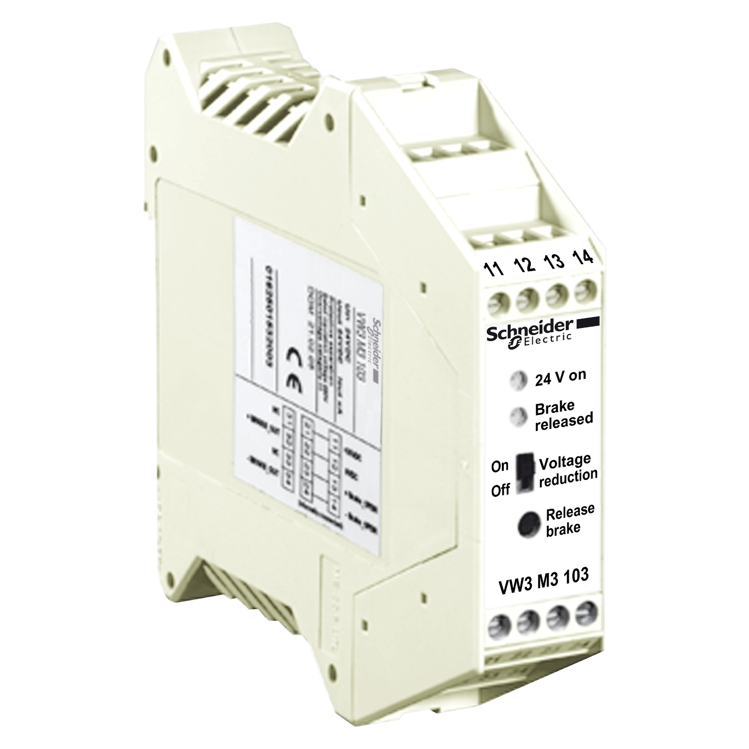 VW3M3103 Lexium Holding Brake Controller, For Use With 28, 05 Servo Drive and Motor, 24 V DC, 50 W, IP20, 55 mm Symmetrical DIN Rail, 1.6 A Braking Current, 0.5 A + Brake Nominal Current