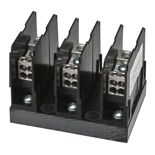 PDL-16-2/0-3 ClearChoice Type PDL Dual Rated Power Distribution Block, 600 VAC, 175/135 A, 1 Pole, 14 to 2/0 AWG, 14 to 4 AWG Wire, Aluminum Alloy