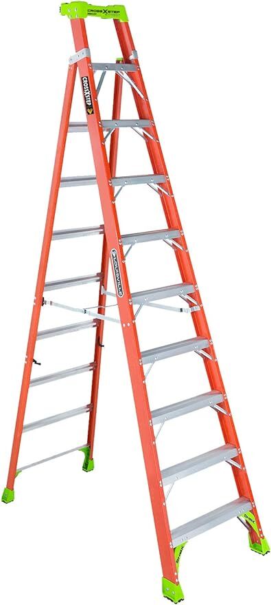 FXS1510 FXS1500 Type IA 2-in-1 Cross Step to Shelf Ladder, 10 ft H Ladder, 300 lb Load, 9 Steps, Fiberglass, A14.5