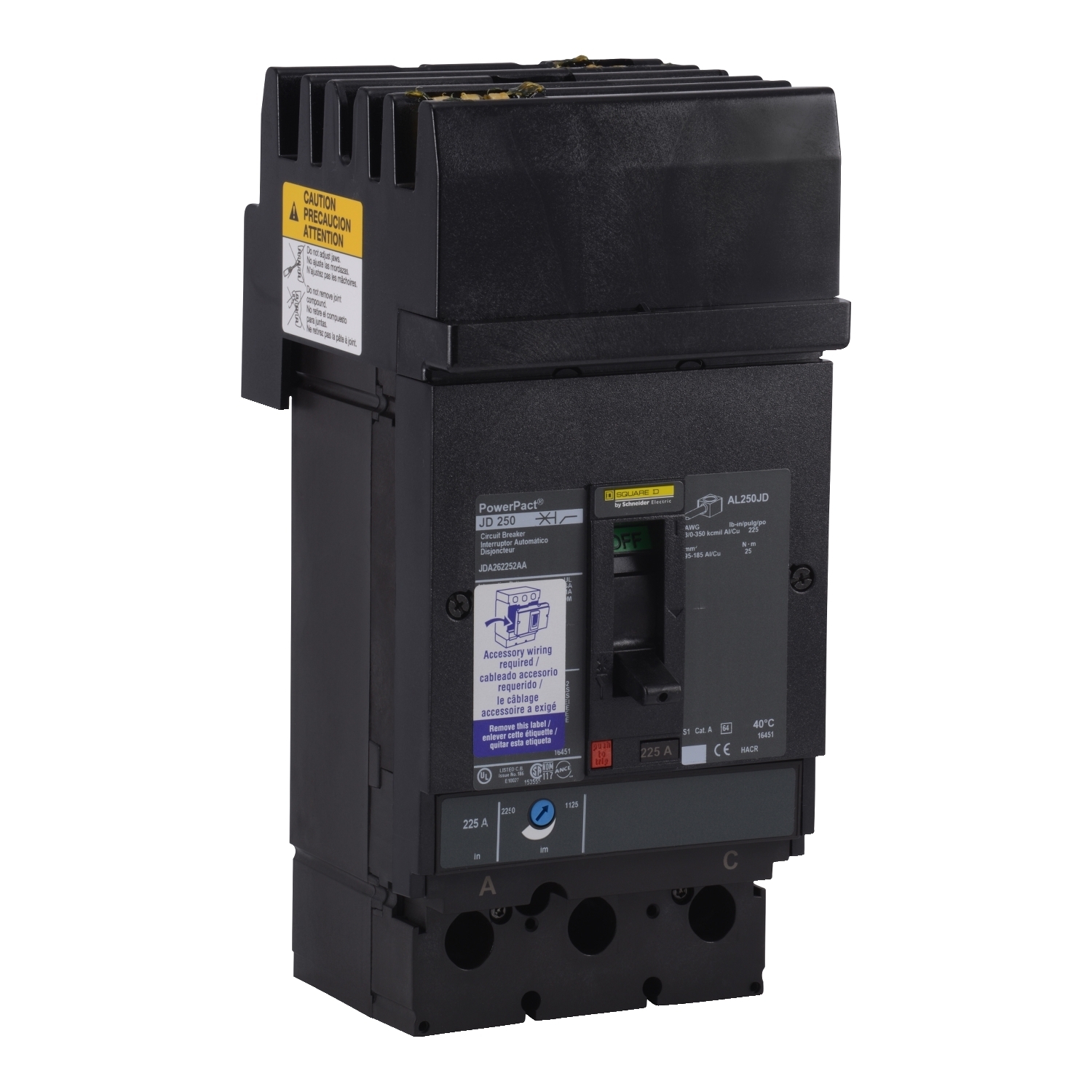 Circuit breaker, PowerPacT J, 200A, 3 pole, 600VAC, 14kA, I-Line, thermal magnetic, 80%, ABC, shunt