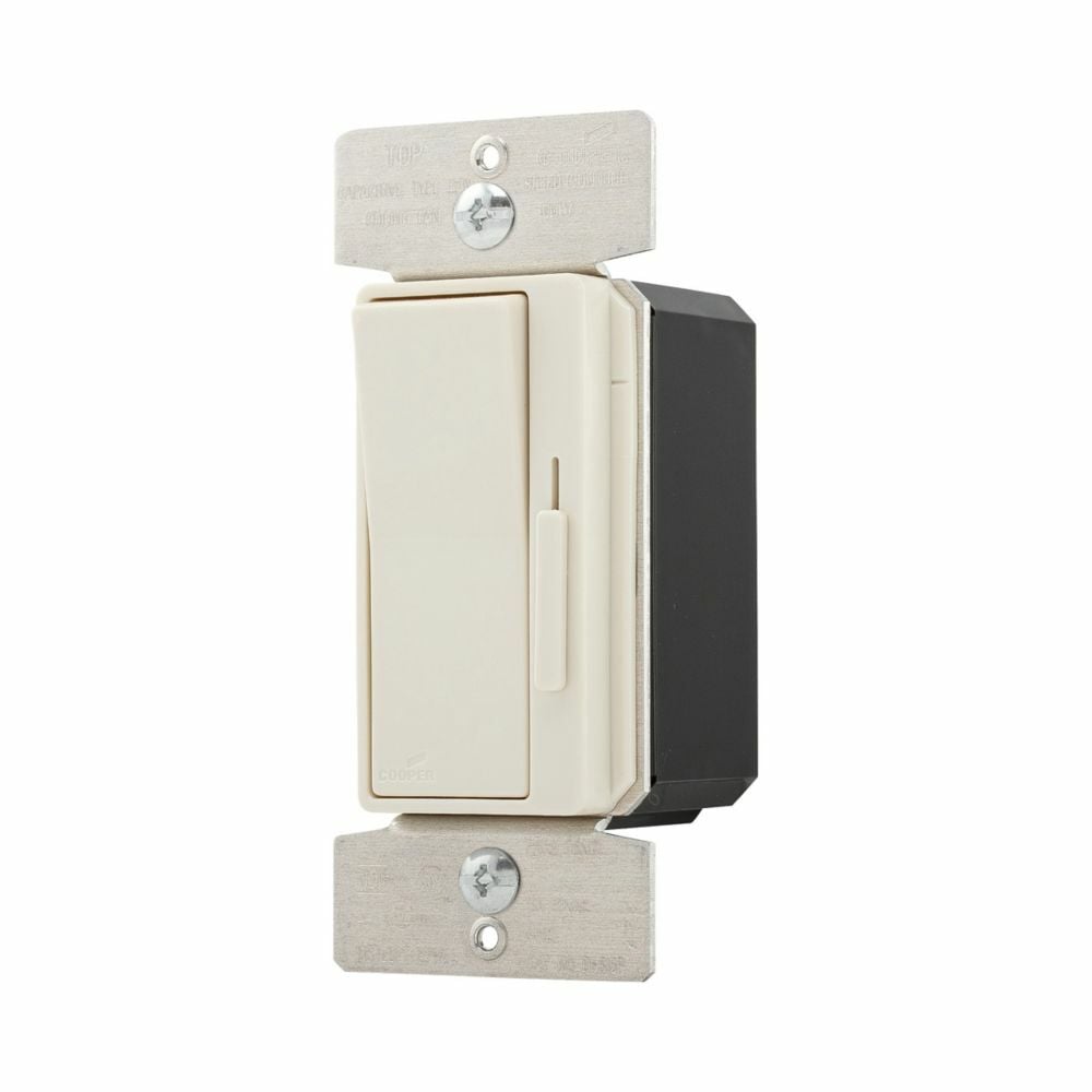 Eaton fan speed controller, Quiet 3-speed, #14 - 12 AWG, 1.5A, 120V, Bck & sd wiring, Slide actuator, Lt almd, Fan, 1-pole, 3-way, Polycarb housing 662300