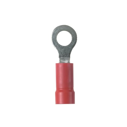 PV18-4R-CY Pan-Term Type PV-R Ring Terminal, 22 to 18 AWG Conductor, 0.84 in L, Brazed Seam/Funnel Entry/Insulation Support/Internal Serration Barrel, Copper, Red