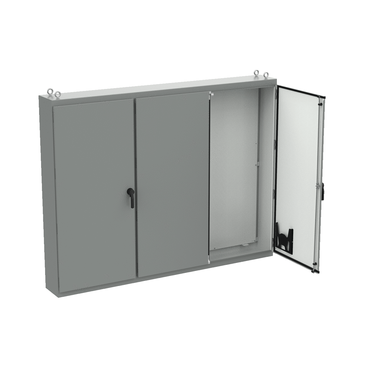 A86M3E20 A27 3-Door Enclosure, 86.12 in L x 112 in W x 20.12 in D, NEMA 12/IP55 NEMA Rating, Steel