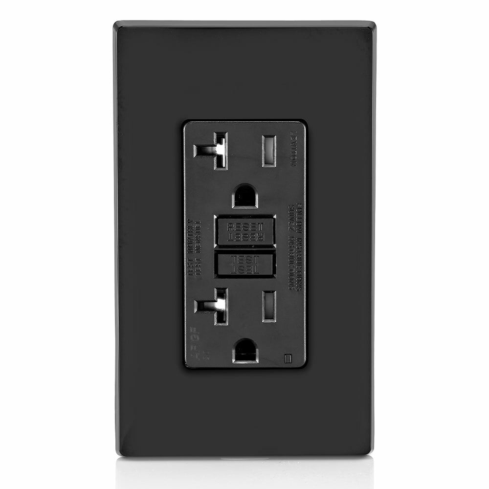AGTR2-E Decora Dual Function Monochromatic Tamper-Resistant AFCI/GFCI Receptacle, 125 V AC, 20 A, 2 Poles, 3 Wires, Black