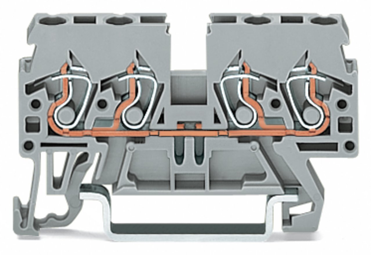 870-831 4-Conductor Through Terminal Block, 500 V, 24 A, 28 to 12 AWG Wire, DIN Rail Mount