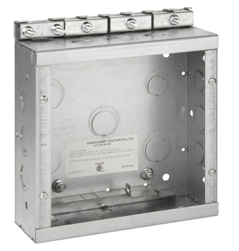HomeRunner HR080803 Welded Junction Box With Patented Clamping System, 8 in H x 8 in W x 3 in D, Steel
