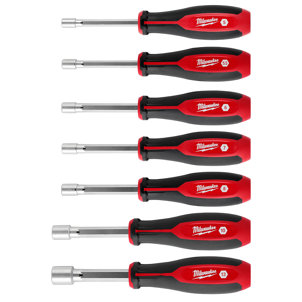 48-22-2448 HollowCore Nut Driver Set, 5, 5.5, 6, 7, 8, 10, 13 mm, 7 Pieces, 10.43 in OAL, Forged Steel/Polypropylene, Chrome Plated