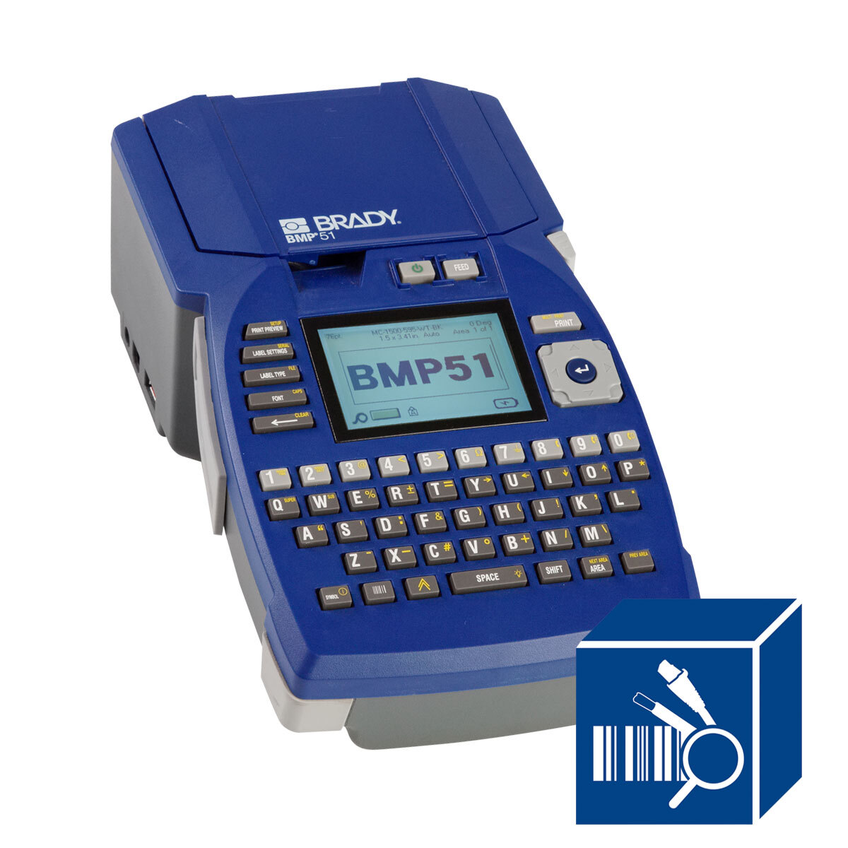 BMP51-AM-BWSPWID Stand Alone PC Connect Label Printer, Thermal Transfer Print, 1-1/2 in W Tape, 4 to 103 Point Text Font, 110 V, LCD Display